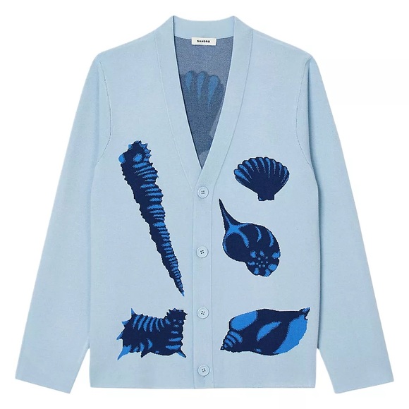 SANDRO PARIS. Jacquard Seashell Cardigan. Men’s SMALL. Women’s Medium-8. - Picture 1 of 9